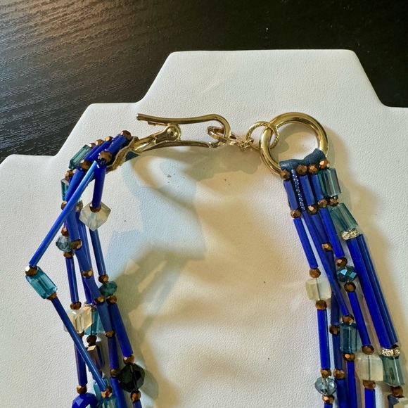 Blue Crystal Beaded Multi-Strand Necklace - Picture 3 of 8